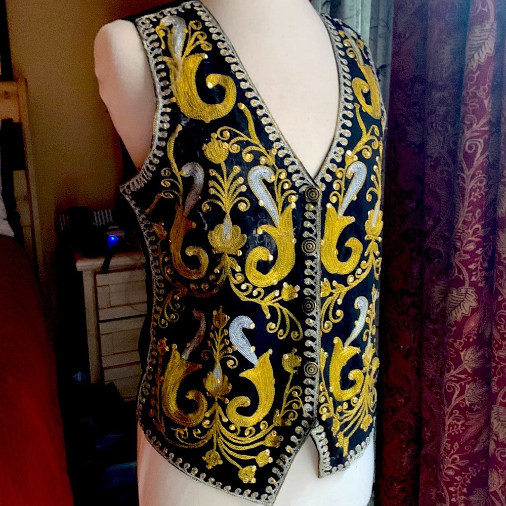 Black vest with gold and silver embroidery